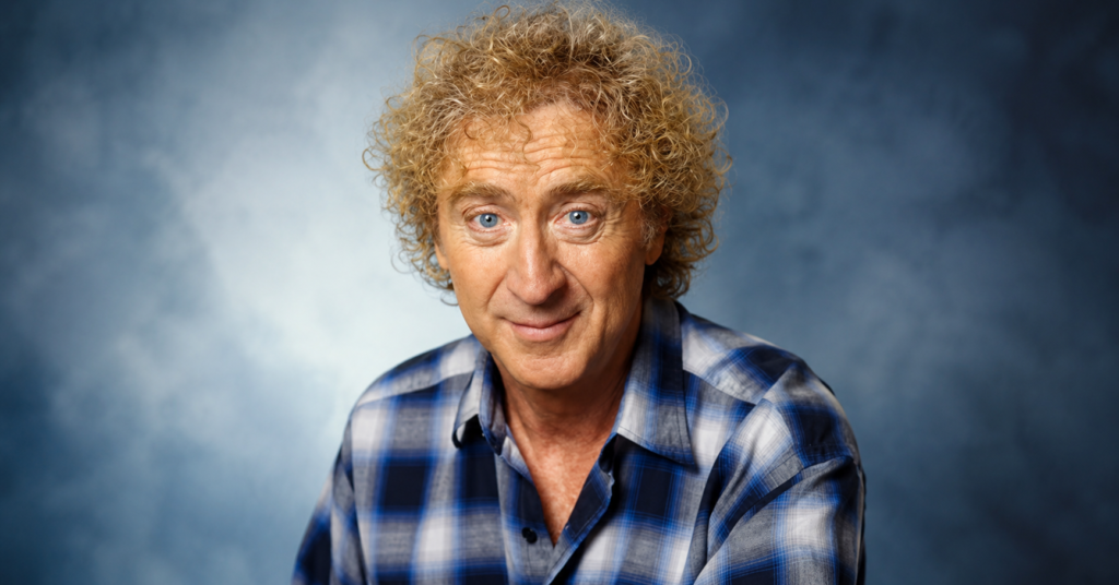 Gene Wilder portrait with cinematic blue background featured image for Mary Joan Schutz article