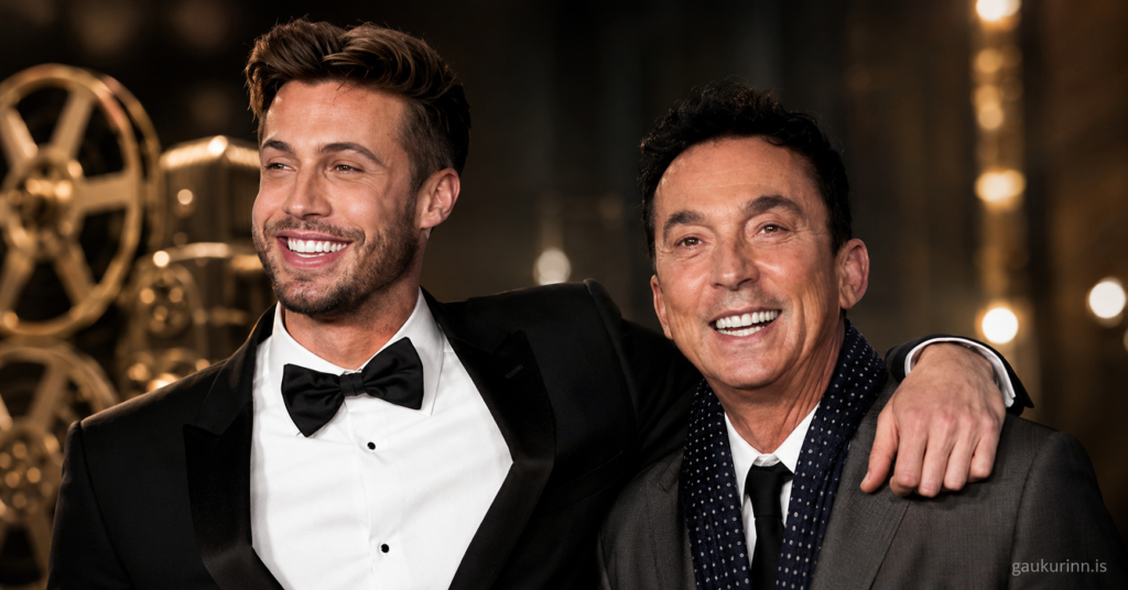 Jason Schanne smiling in a formal suit with a cinematic Hollywood film backdrop