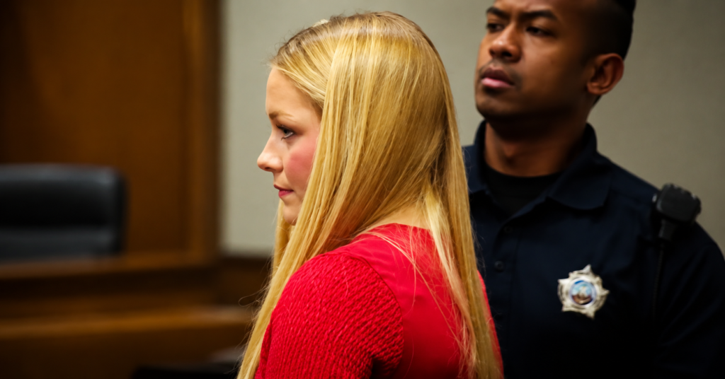 Laken Snelling during a courtroom appearance at a legal hearing.