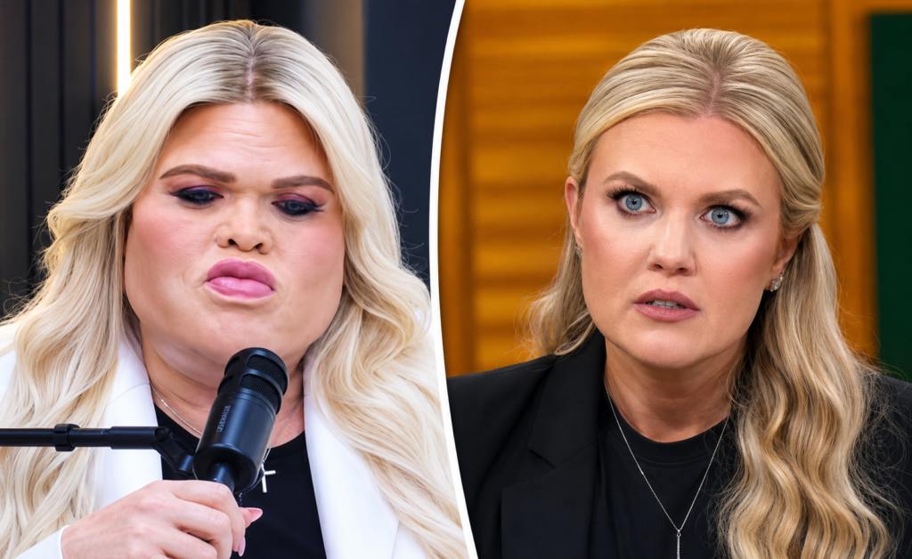 Erika Kirk speaking during an interview alongside a photo of Druski in a side-by-side collage illustrating her response to the comedian.