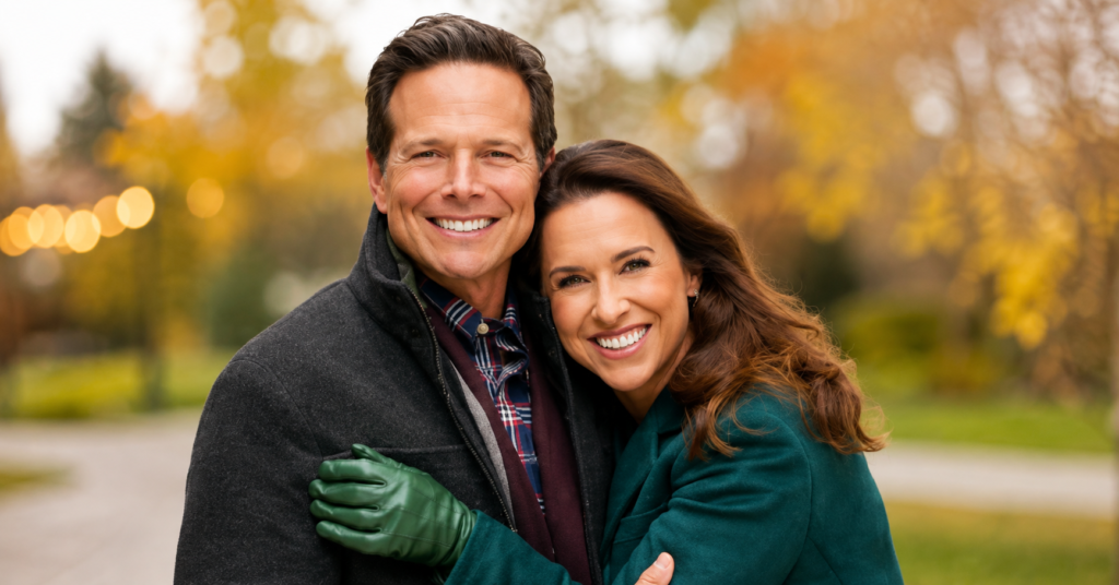 David Nehdar standing with his wife at a public event, both smiling while posing for photographers.